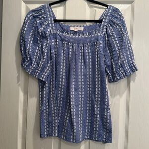 Blue white striped floral blouse from Loft